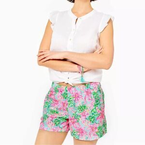 Lilly Pulitzer Lilo Linen Short Surf Blue So Shellegant 
Size XXS
